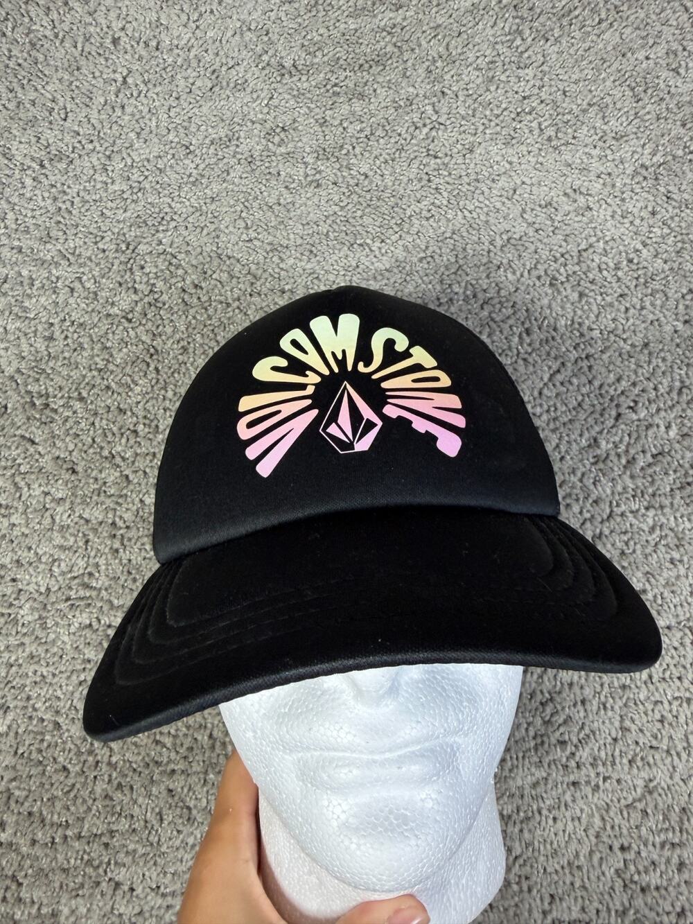 Volcom Stone Hat Mens OS Black Pink Mesh Snapback Trucker Cap Skater